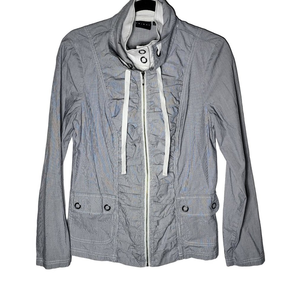 Tribal Women's Lagenlook Layered Navy‎ Striped Full Zip and Button Jacket Size 6